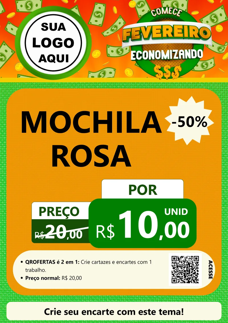 Modelo de Cartaz para Cartaz A4 Vertical com o tema Comece Fevereiro Economizando para Papelaria