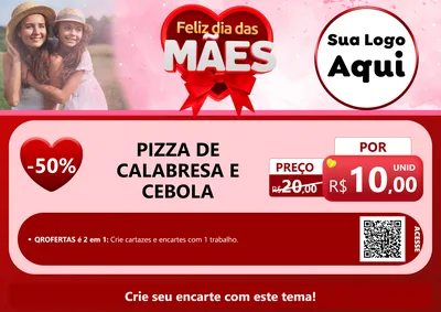 Modelo de Cartaz para Cartaz A4 Horizontal com o tema Feliz Dia Das Mães para Pizzaria