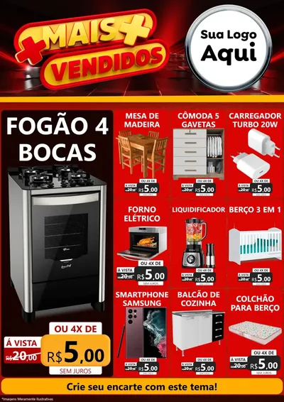 Modelo de Encarte para Encarte A4 Vertical com o tema Mais Vendidos para Móveis e Eletro