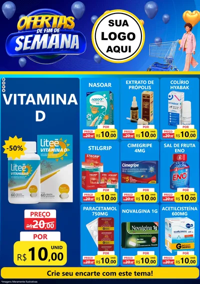 Modelo de Encarte para Encarte A4 Vertical com o tema Ofertas de Fim de Semana para Farmácia