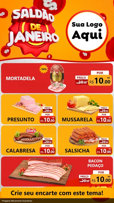 Modelo de TV para TV Vertical com o tema Saldão de Janeiro para Frios e Laticínios