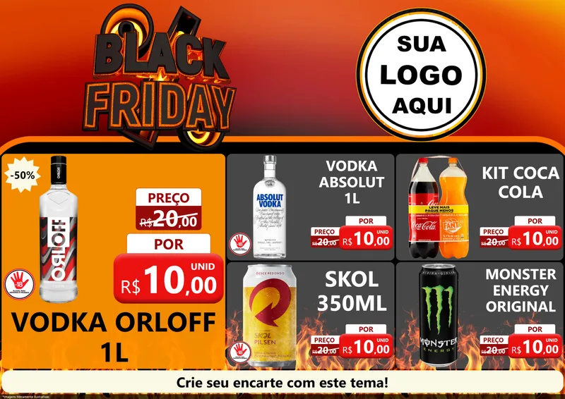 Modelo de Encarte para Encarte A4 Horizontal com o tema Black Friday para Distribuidora de bebidas