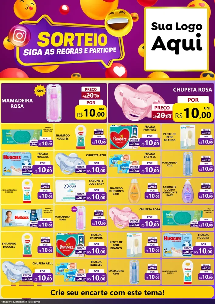 Modelo de Encarte para Encarte A4 Vertical com o tema Sorteio para Bebês