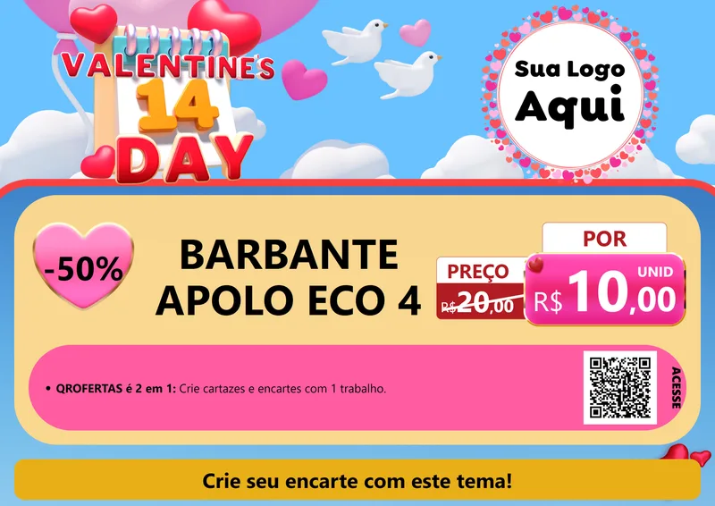 Modelo de Cartaz para Cartaz A4 Horizontal com o tema Valentine's Day para Armarinho e Aviamentos