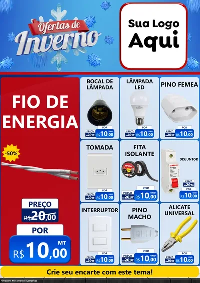 Modelo de Encarte para Encarte A4 Vertical com o tema Ofertas de Inverno para Materiais Elétricos