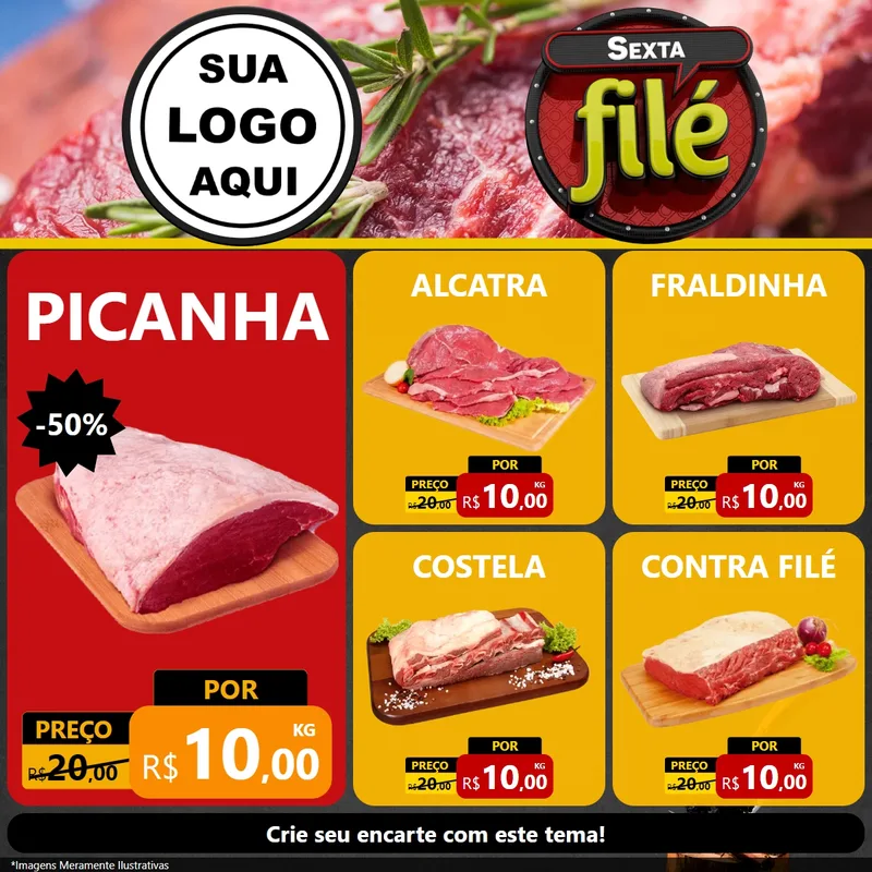Modelo de Rede Social para Feed Facebook com o tema Sexta Filé para Açougue