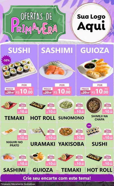 Modelo de Encarte para Encarte Grande com o tema Ofertas de Primavera para Comida japonesa