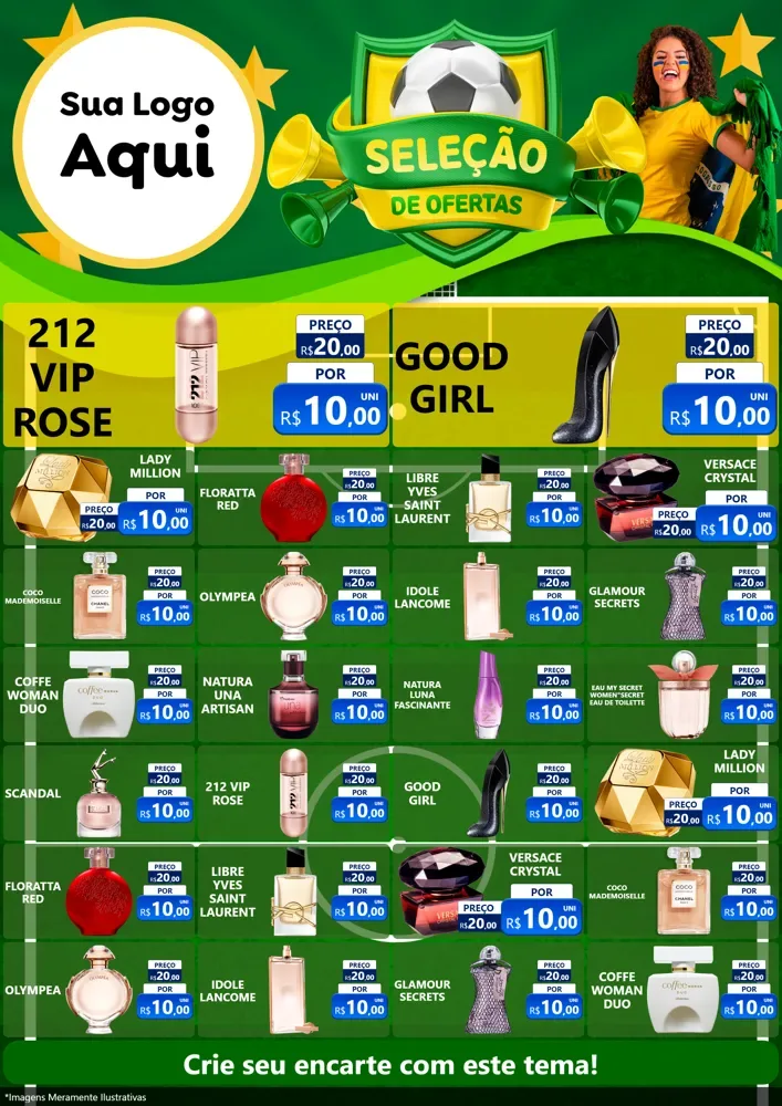 Modelo de Encarte para Encarte A4 Vertical com o tema Seleção de Ofertas - Copa para Perfumes