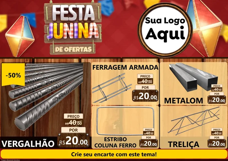 Modelo de Encarte para Encarte A4 Horizontal com o tema Festa Junina de Ofertas para Ferragens