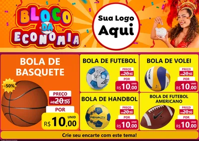 Modelo de Encarte para Encarte A4 Horizontal com o tema Bloco da Economia para Artigos Esportivos