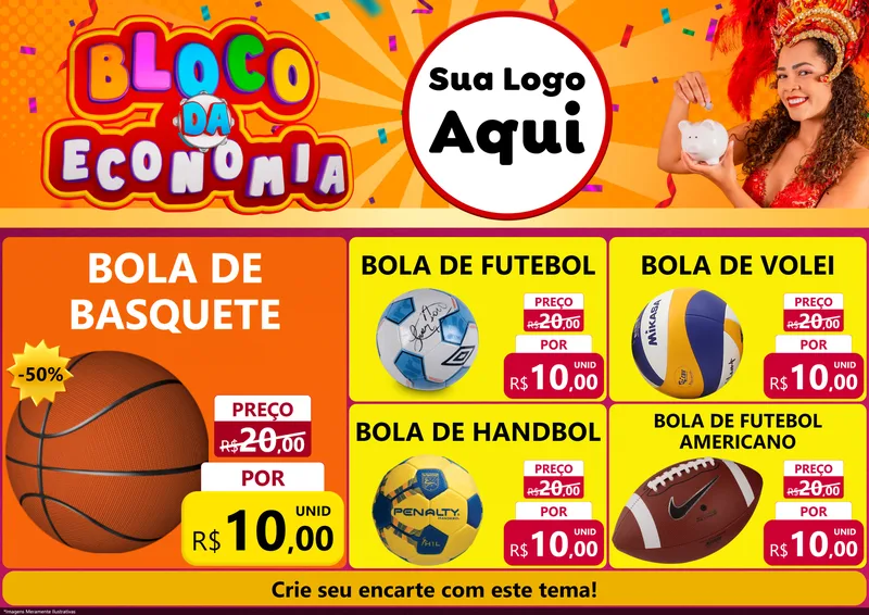 Modelo de Encarte para Encarte A4 Horizontal com o tema Bloco da Economia para Artigos Esportivos