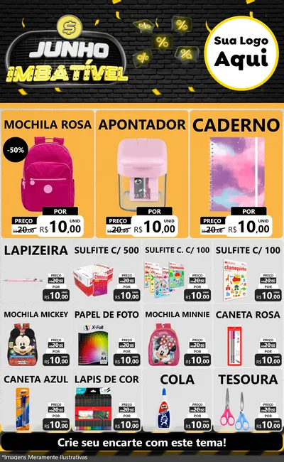 Modelo de Encarte para Encarte Grande com o tema Junho Imbatível para Papelaria