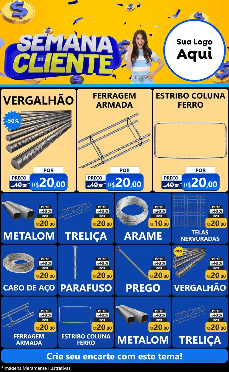 Modelo de Encarte para Encarte Grande com o tema Semana do Cliente para Ferragens