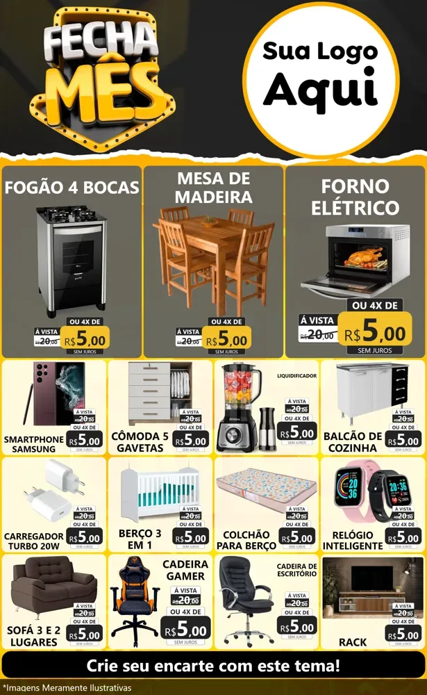 Modelo de Encarte para Encarte Grande com o tema Fecha Mês para Móveis e Eletro