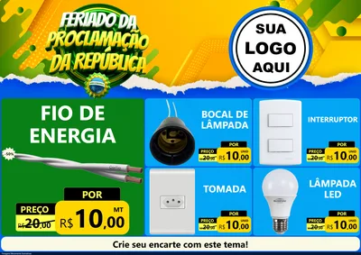 Modelo de Encarte para Encarte A4 Horizontal com o tema Feriado da Proclamação da República para Materiais Elétricos