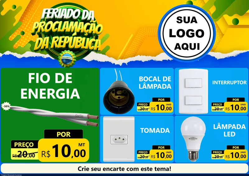 Modelo de Encarte para Encarte A4 Horizontal com o tema Feriado da Proclamação da República para Materiais Elétricos