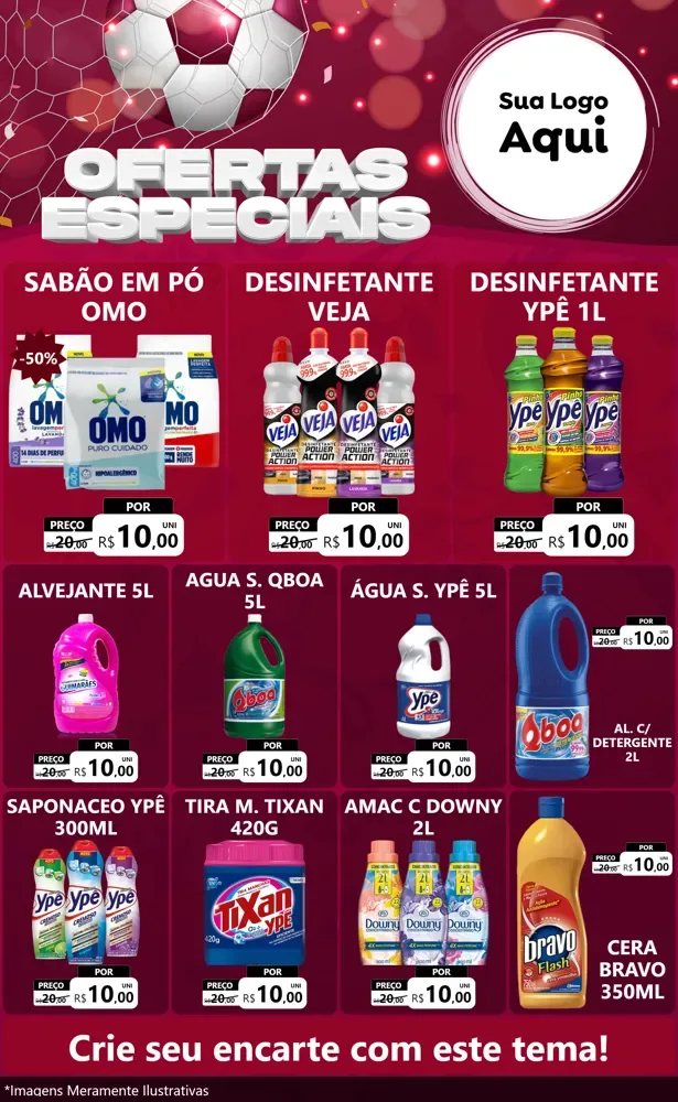 Modelo de Encarte para Encarte Grande com o tema Ofertas Especiais - Futebol para Produtos de Limpeza