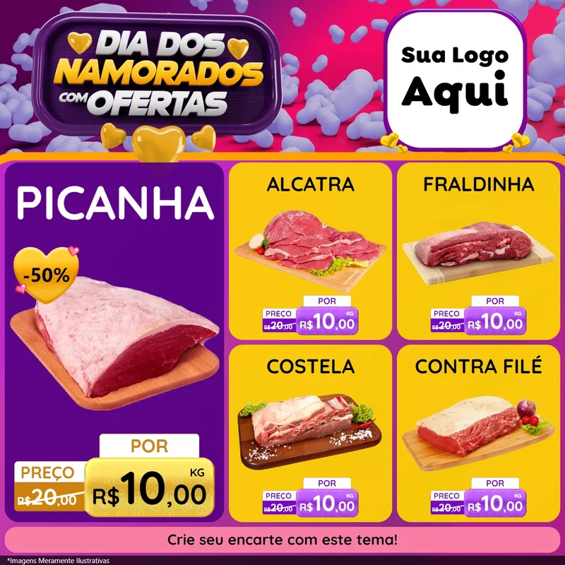 Modelo de Rede Social para Feed Facebook com o tema Dia Dos Namorados Com Ofertas para Açougue