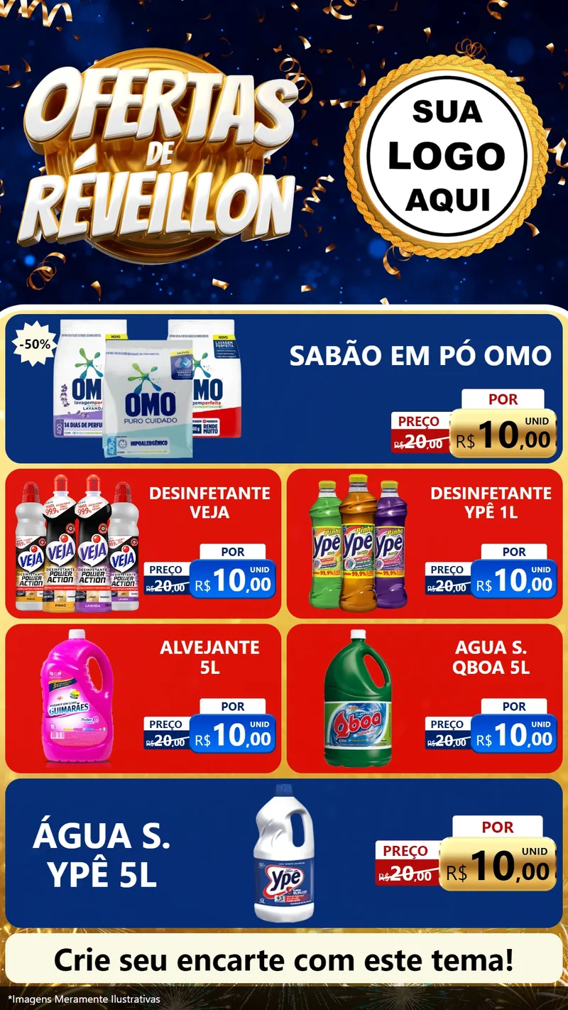 Modelo de TV para TV Vertical com o tema Ofertas de Réveillon para Produtos de Limpeza