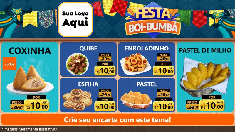 Modelo de TV para TV Horizontal com o tema Festa Boi Bumbá para Salgadaria