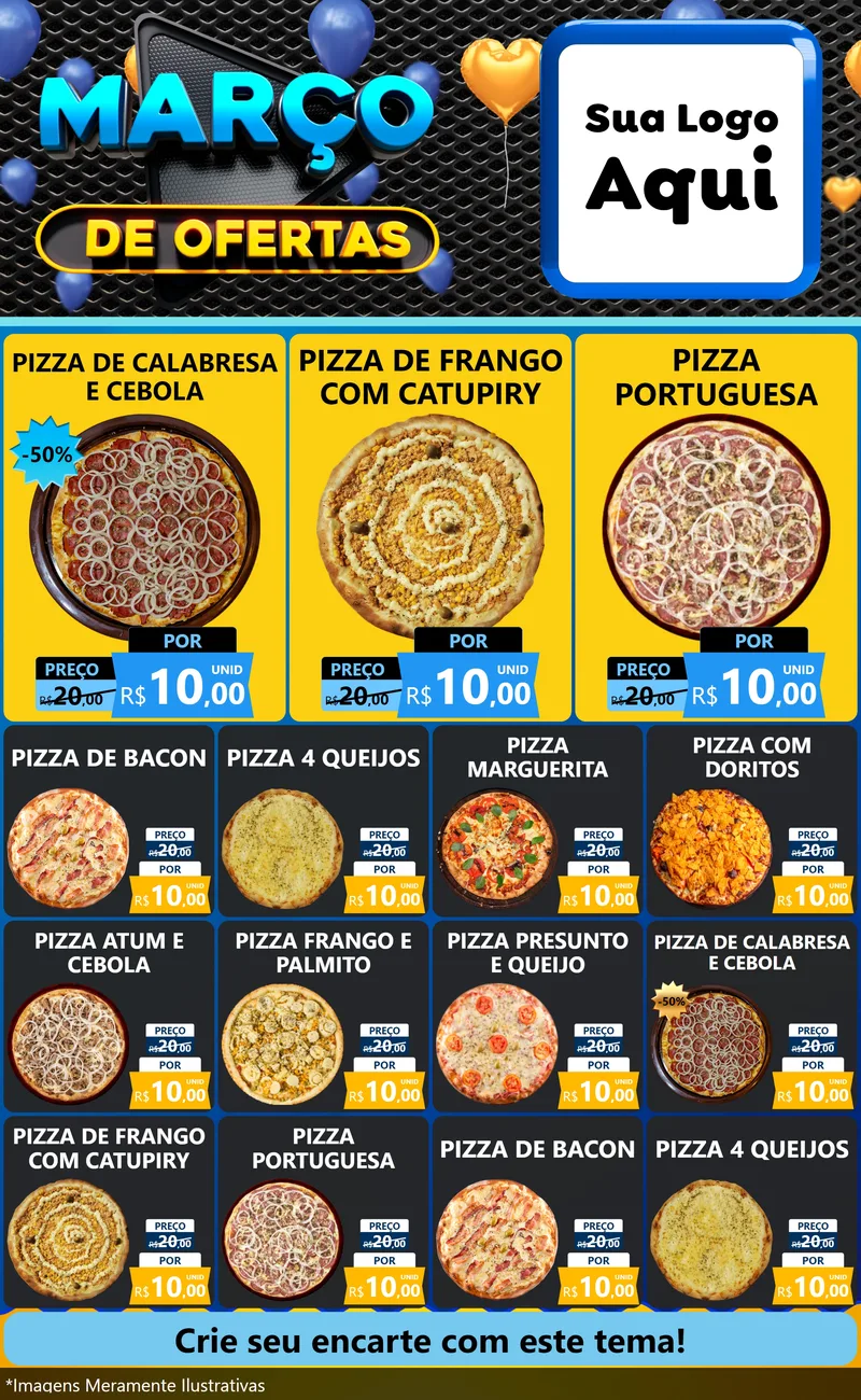 Modelo de Encarte para Encarte Grande com o tema Março de Ofertas para Pizzaria