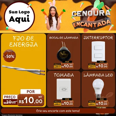 Modelo de Rede Social para Feed Facebook com o tema Cenoura Encantada - Páscoa para Materiais Elétricos