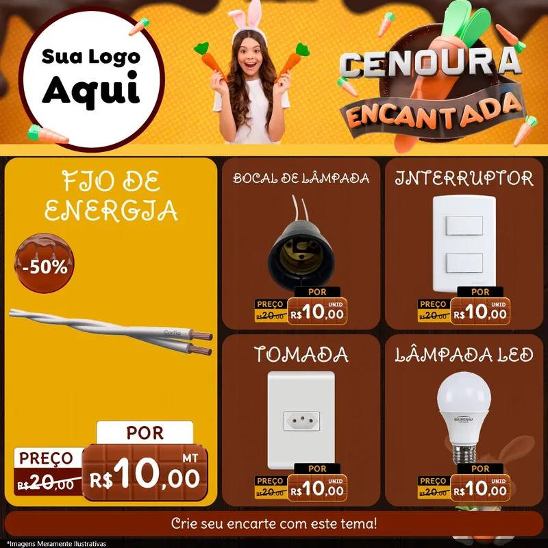 Modelo de Rede Social para Feed Facebook com o tema Cenoura Encantada - Páscoa para Materiais Elétricos