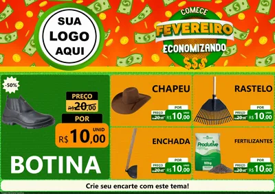 Modelo de Encarte para Encarte A4 Horizontal com o tema Comece Fevereiro Economizando para Agropecuária