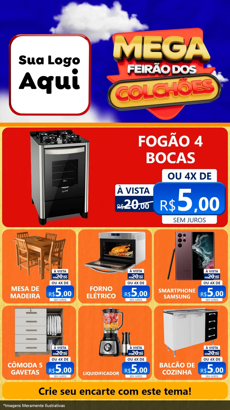Modelo de Rede Social para Stories com o tema Mega Feirão dos Colchões para Móveis e Eletro