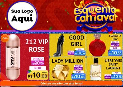 Modelo de Encarte para Encarte A4 Horizontal com o tema Esquenta de Carnaval para Perfumes