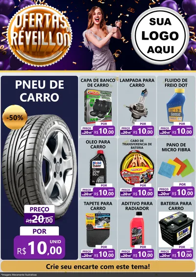 Modelo de Encarte para Encarte A4 Vertical com o tema Ofertas de Réveillon para Auto peças