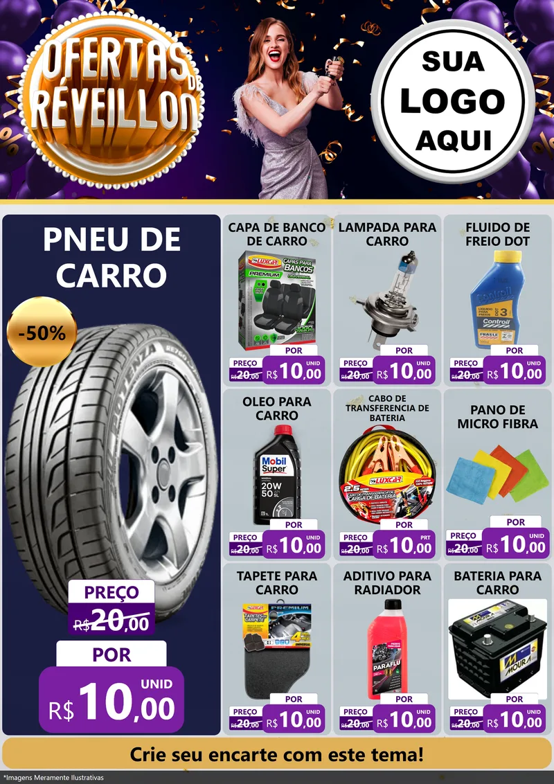 Modelo de Encarte para Encarte A4 Vertical com o tema Ofertas de Réveillon para Auto peças