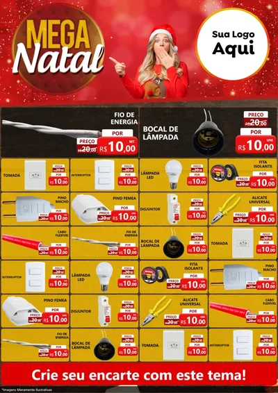 Modelo de Encarte para Encarte A4 Vertical com o tema Mega Natal para Materiais Elétricos
