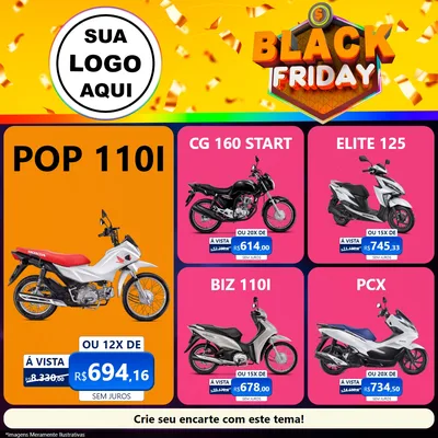 Modelo de Rede Social para Feed Facebook com o tema Black Friday para Concessionaria de Motos