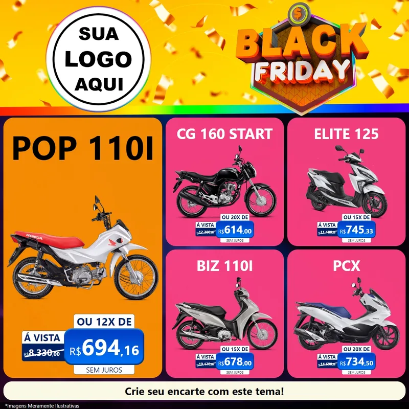 Modelo de Rede Social para Feed Facebook com o tema Black Friday para Concessionaria de Motos