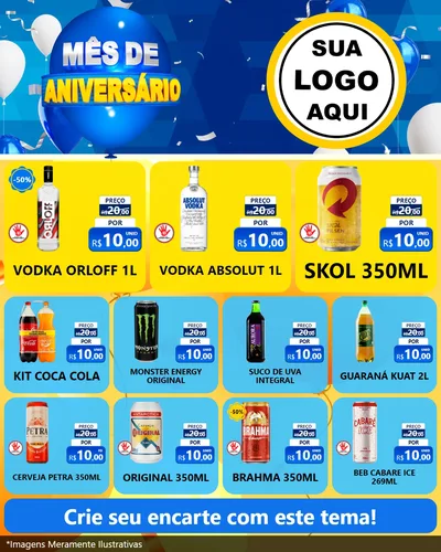 Modelo de Rede Social para Feed Instagram com o tema Mês de Aniversário para Distribuidora de bebidas