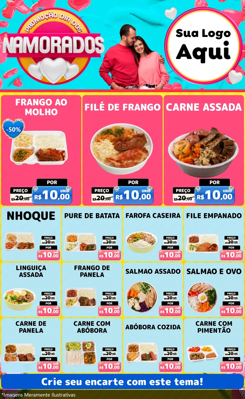 Modelo de Encarte para Encarte Grande com o tema Promoção Dia dos Namorados para Restaurante