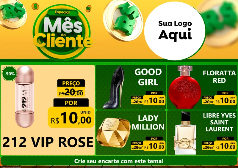 Modelo de Encarte para Encarte A4 Horizontal com o tema Especial Mês do Cliente para Perfumes