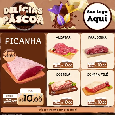 Modelo de Rede Social para Feed Facebook com o tema Delícias de Páscoa para Açougue