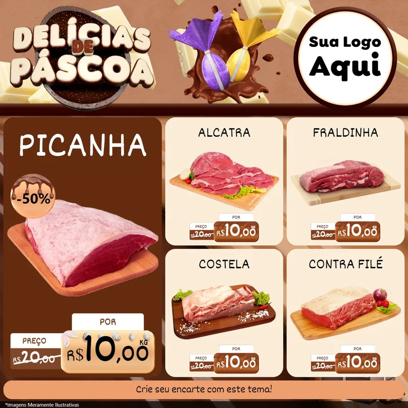 Modelo de Rede Social para Feed Facebook com o tema Delícias de Páscoa para Açougue