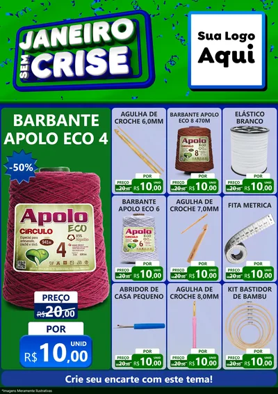 Modelo de Encarte para Encarte A4 Vertical com o tema Janeiro Sem Crise para Armarinho e Aviamentos