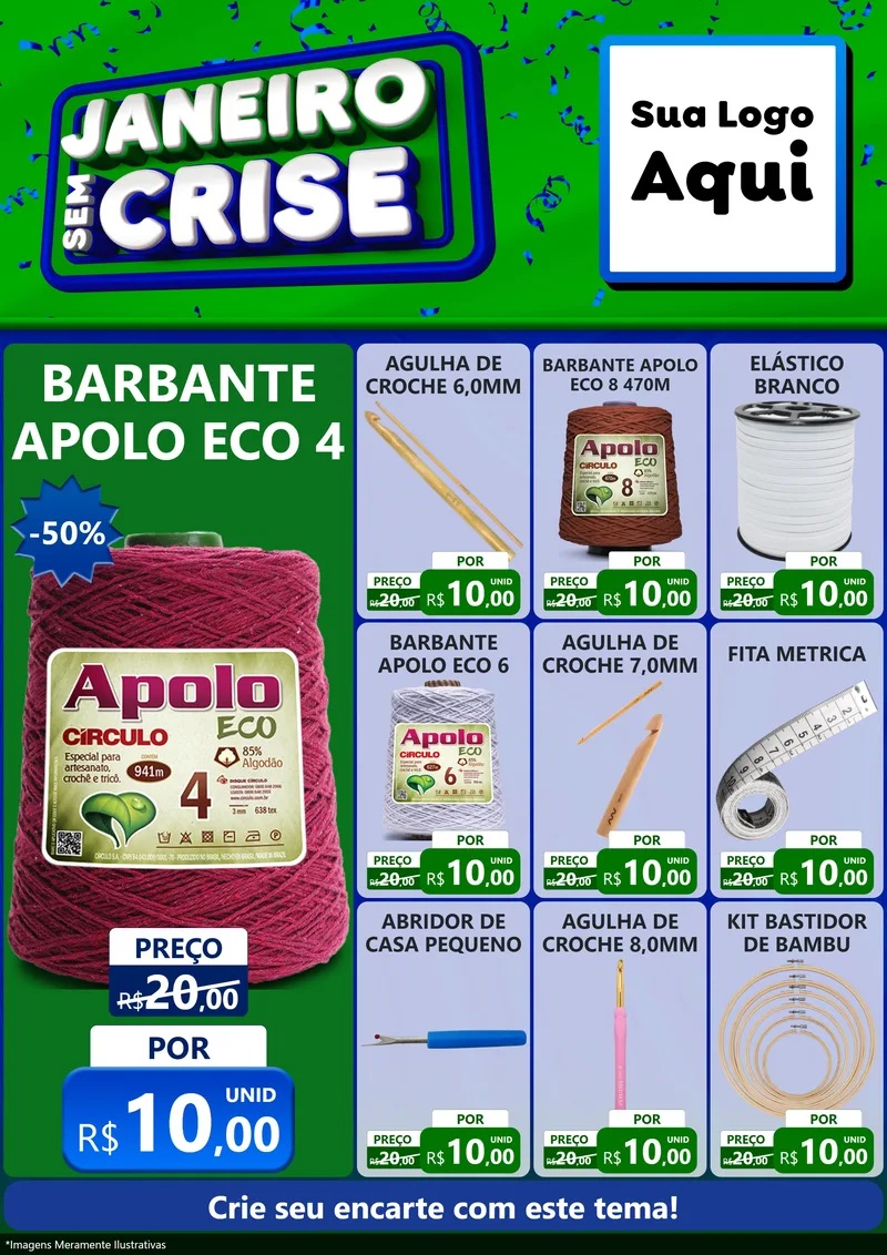 Modelo de Encarte para Encarte A4 Vertical com o tema Janeiro Sem Crise para Armarinho e Aviamentos
