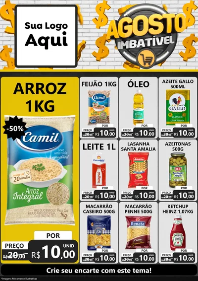 Modelo de Encarte para Encarte A4 Vertical com o tema Agosto imbatível para Supermercado