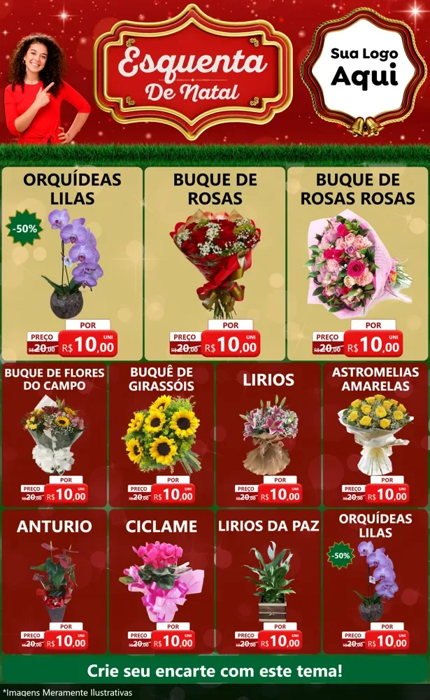 Modelo de Encarte para Encarte Grande com o tema Esquenta de Natal para Floricultura e jardim