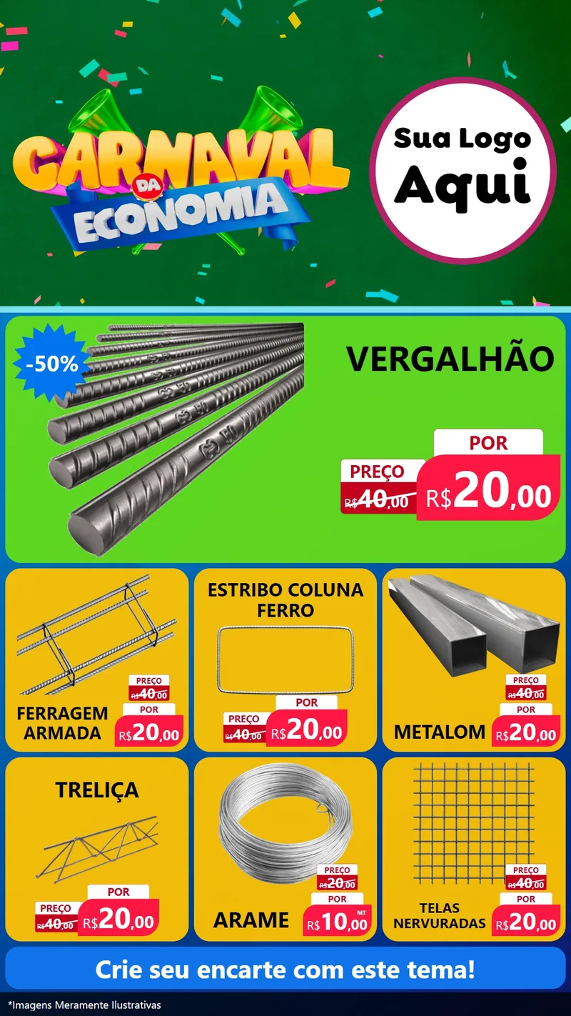 Modelo de Rede Social para Stories com o tema Carnaval da Economia para Ferragens