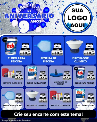 Modelo de Rede Social para Feed Instagram com o tema Promoção de Aniversário - 9 Anos para Produtos para Piscina