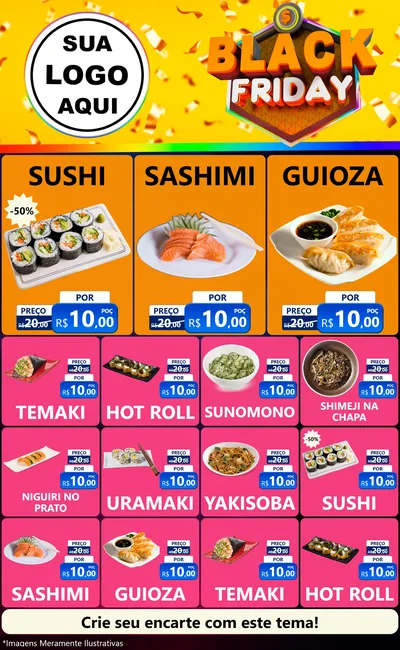 Modelo de Encarte para Encarte Grande com o tema Black Friday para Comida japonesa