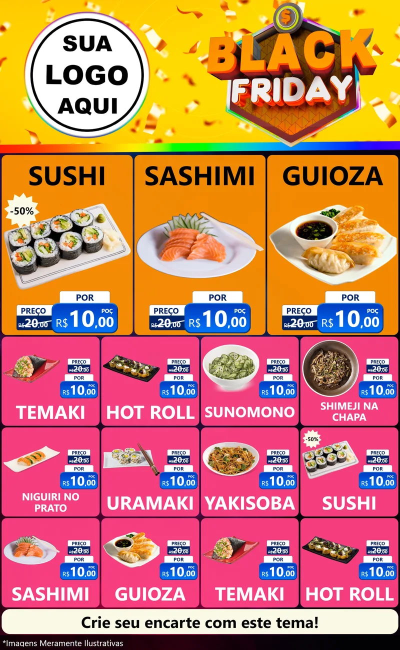 Modelo de Encarte para Encarte Grande com o tema Black Friday para Comida japonesa