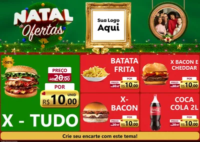 Modelo de Encarte para Encarte A4 Horizontal com o tema Natal de Ofertas para Hamburgueria
