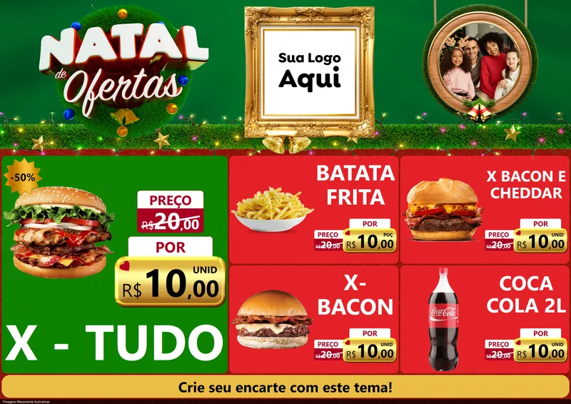 Modelo de Encarte para Encarte A4 Horizontal com o tema Natal de Ofertas para Hamburgueria